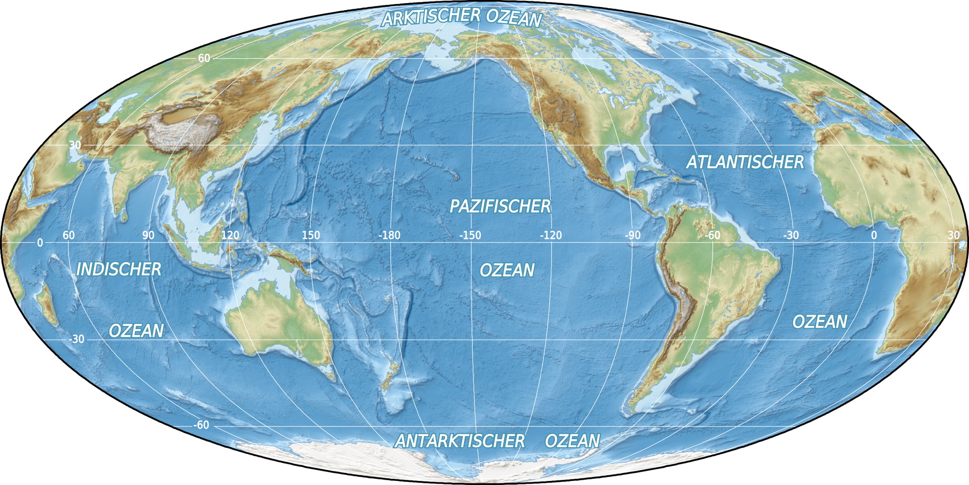 Глобус с морями и Океанами